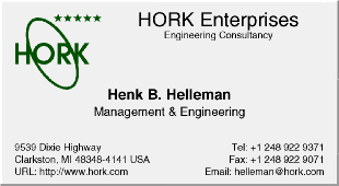 [ HORK Enterprises business card ]